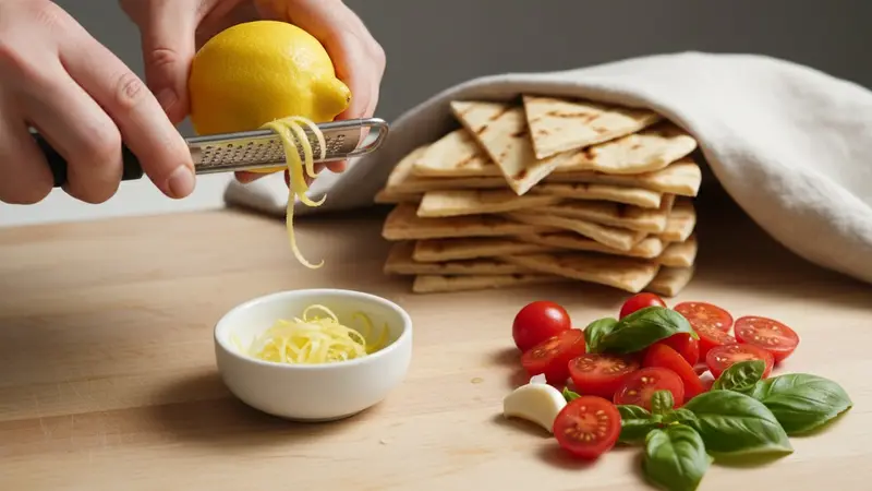 Prep produce, herbs and pita