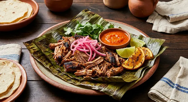 Grilled Banana-Leaf Cochinita Pibil (Charred-Orange Pork) with Pickled Red Onions