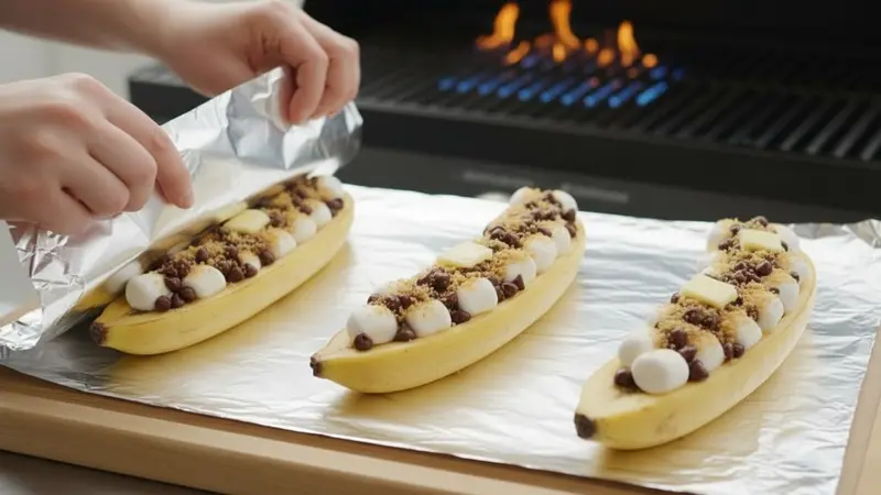 Wrap each banana in foil