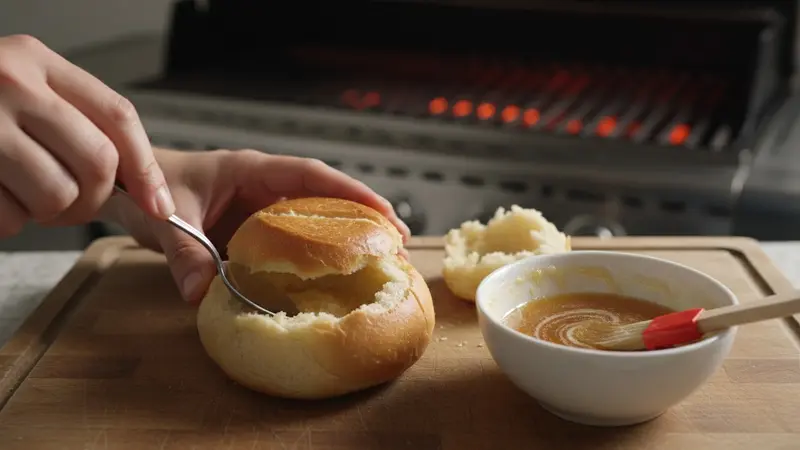 Prep grill and hollow the brioche