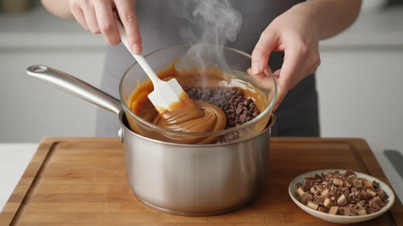 Make the gooey chocolate-caramel filling