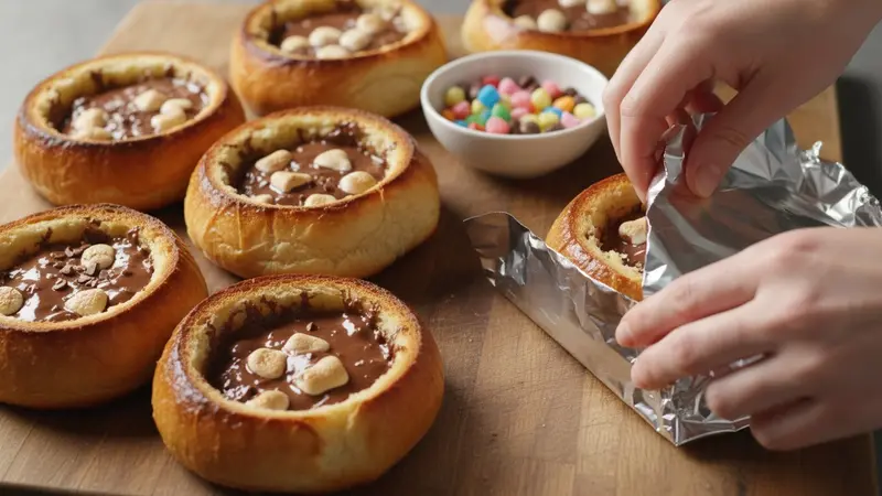 Fill and wrap the toast boats