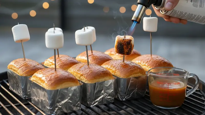 Char marshmallows and finish each boat