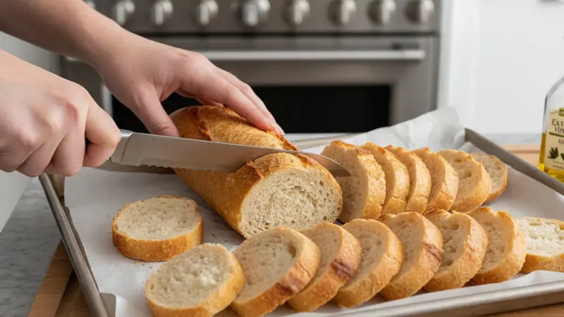 Slice and oil the baguette