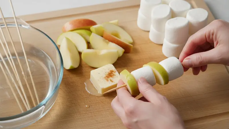 Prep apples, marshmallows and soak skewers