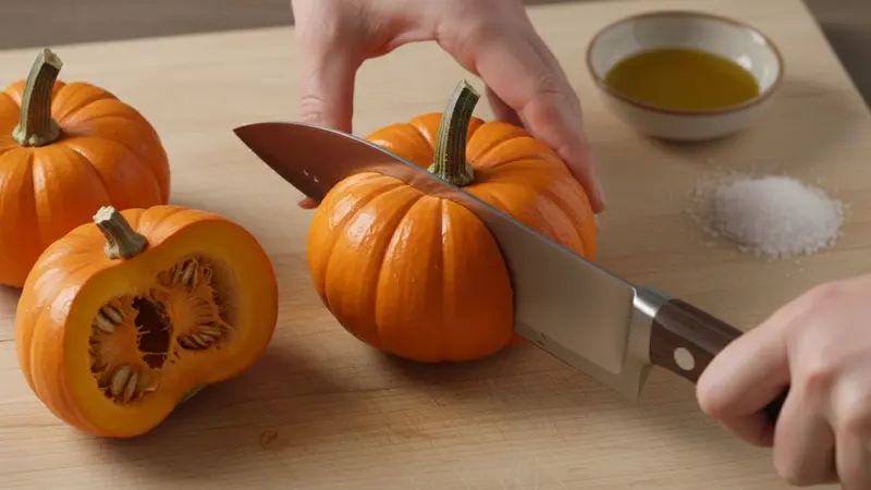 Prepare and halve the mini pumpkins