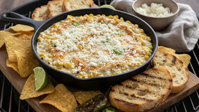 Grilled Elote Dip with Charred Hominy