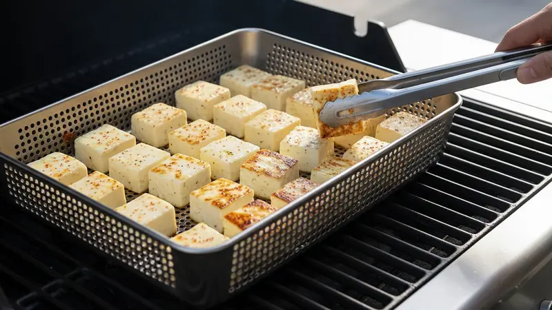 Grill the halloumi cubes