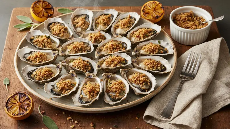Grilled Oysters with Brown-Butter Sage Crumb