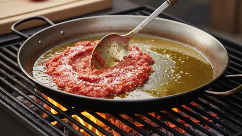 Start the sofrito on the grill and season