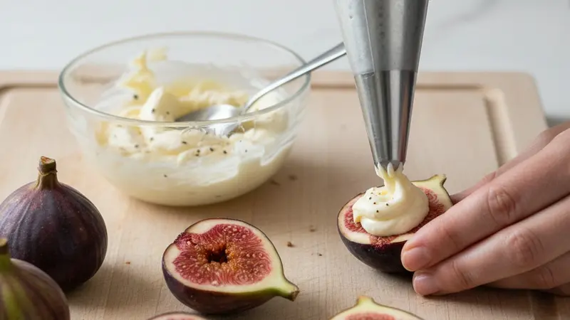 Prep figs and make the honey-goat cheese filling