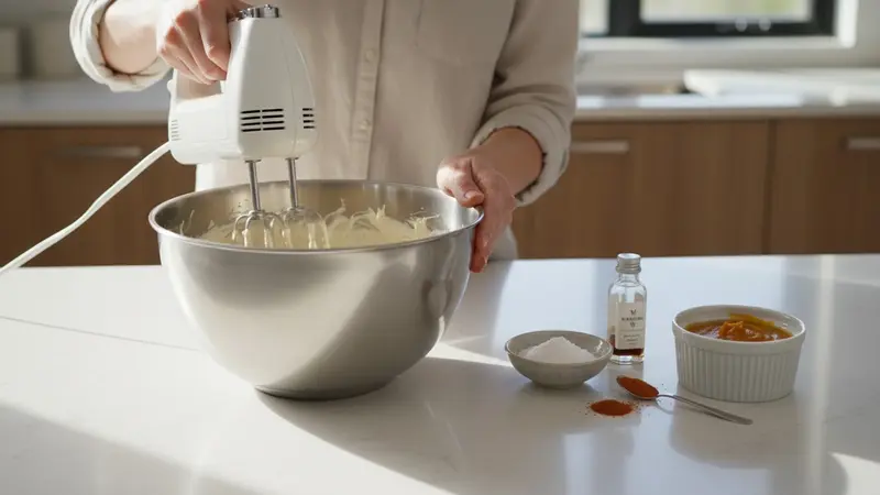 Whip the mascarpone–cream cheese filling