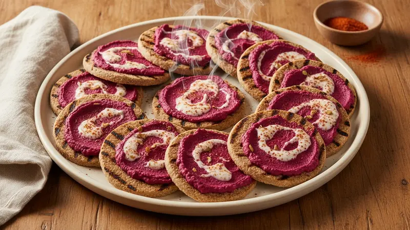 Grilled Rye Crisps with Charred Beet Hummus