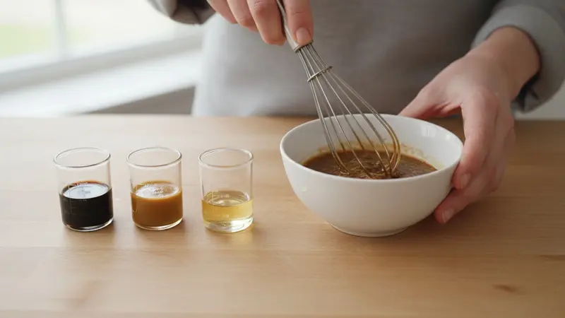 Whisk the tamari–coconut-aminos dressing (make ahead)