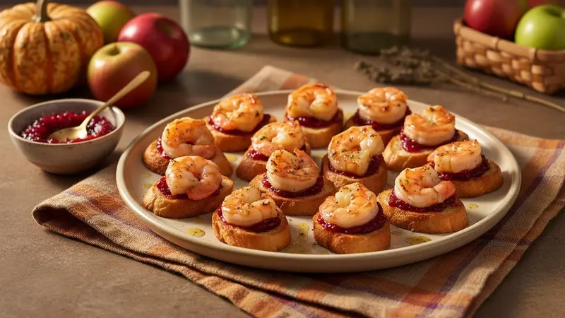 Grilled Shrimp Crostini with Cranberry-Herb Butter