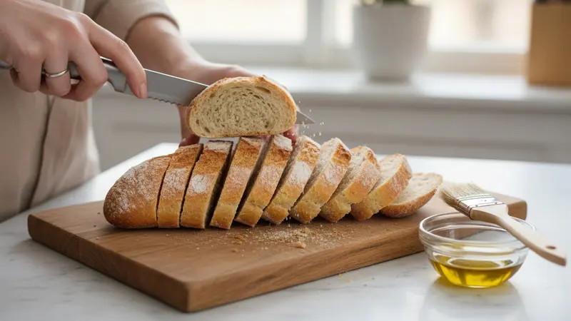 Slice and oil the baguette