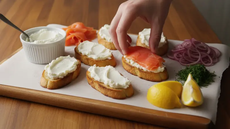 Assemble the crostini and garnish