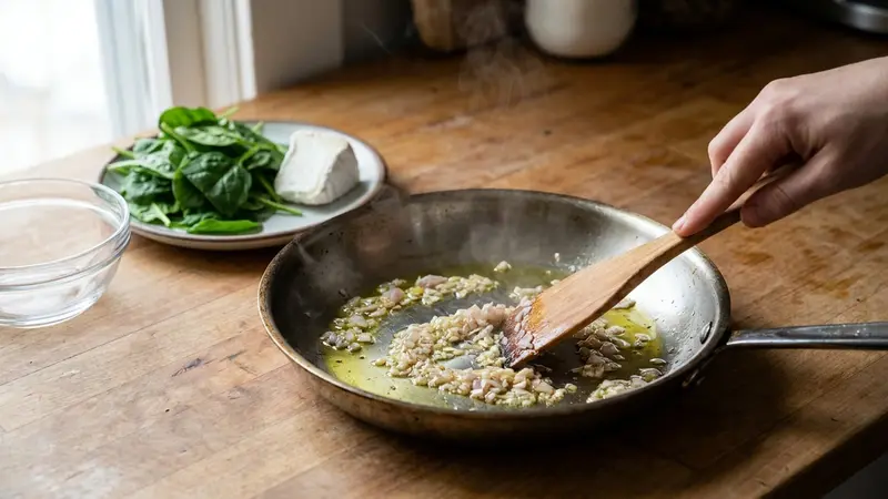 Make the shallot‑spinach‑goat cheese filling