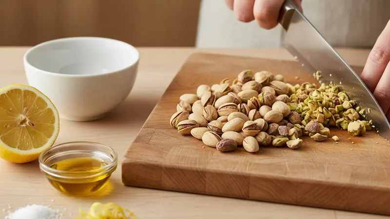Prepare the lemon-pistachio gremolata