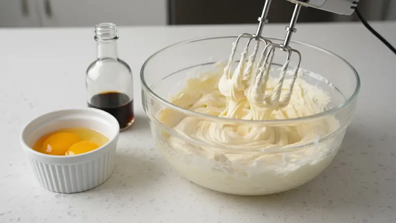 Cream butter and sugar, add eggs and vanilla