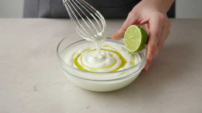 Whisk the lime-yogurt drizzle and assemble bowls