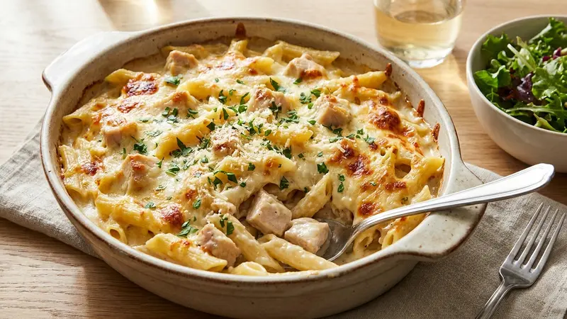 Instant Pot Chicken Alfredo Casserole — Creamy Pasta Bake Made Fast