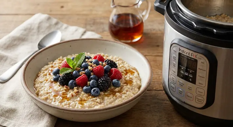 Instant Pot Steel-Cut Oats with Mixed Berries and Maple