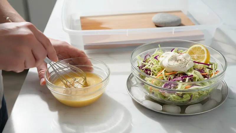 Make the maple-mustard glaze and quick slaw; soak the plank
