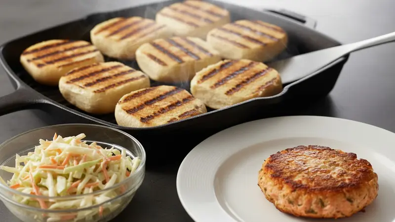 Toast buns and assemble sliders