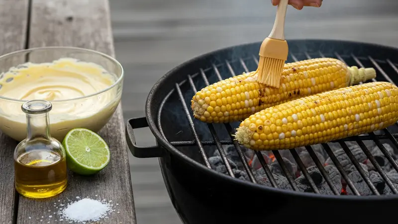 Char corn and make the elote crema