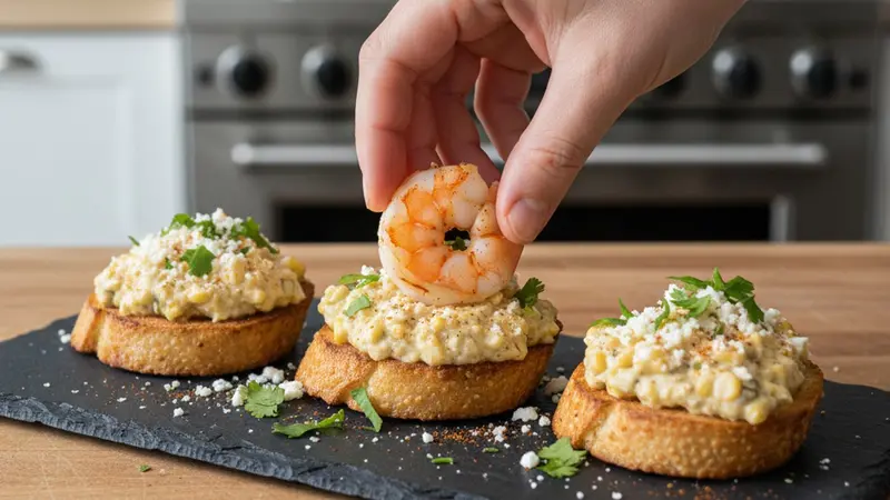 Assemble crostini and finish