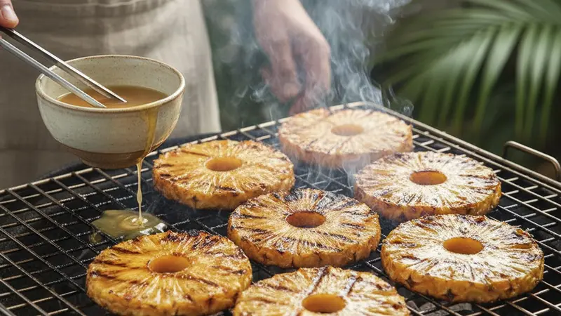 Char the pineapple on a hot grill