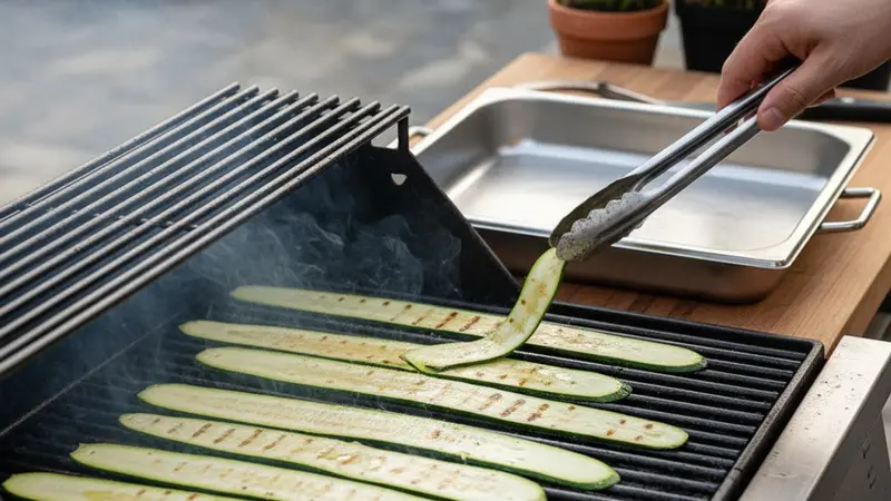 Slice and grill the zucchini ribbons