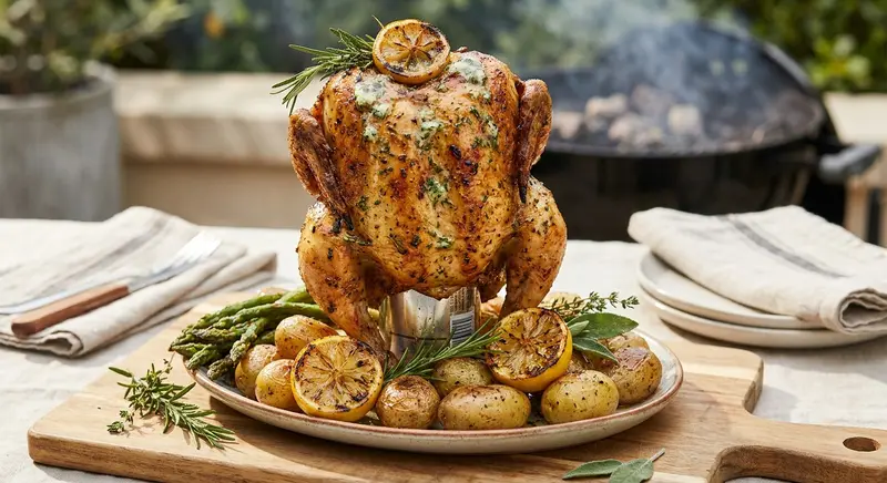 Lemon Beer Can Grilled Chicken with Herb Butter