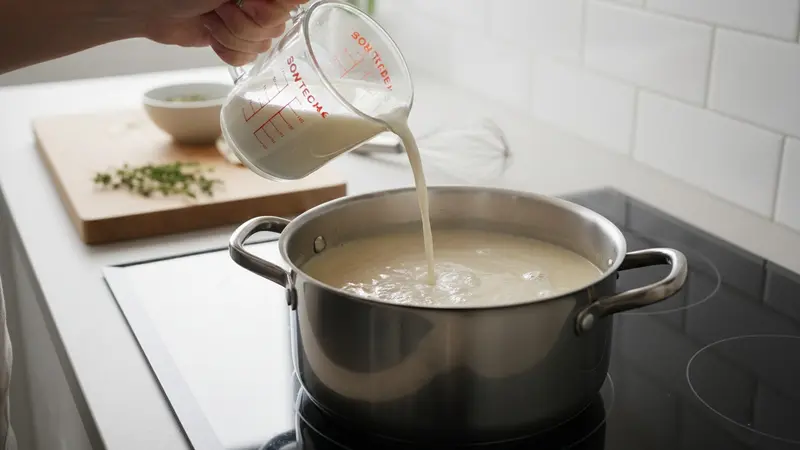 Add milk and simmer