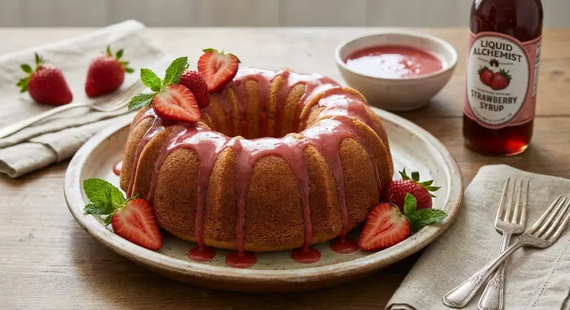 Liquid Alchemist Strawberry Syrup Glazed Bundt Cake