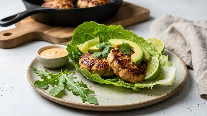 Low-Carb Lettuce Wrapped Chipotle Lime Chicken Burger with Avocado