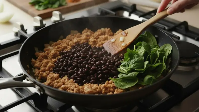 Add beans and wilt the spinach