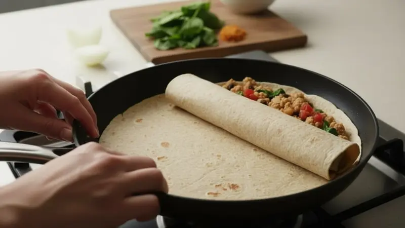 Warm tortillas and assemble burritos
