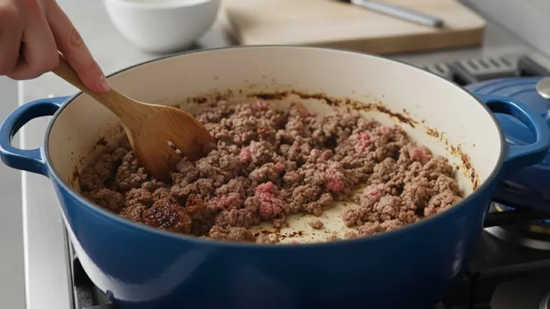 Brown the meat and soften aromatics
