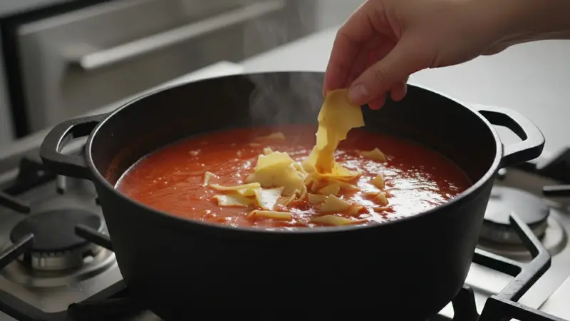 Cook the lasagna noodles in the soup