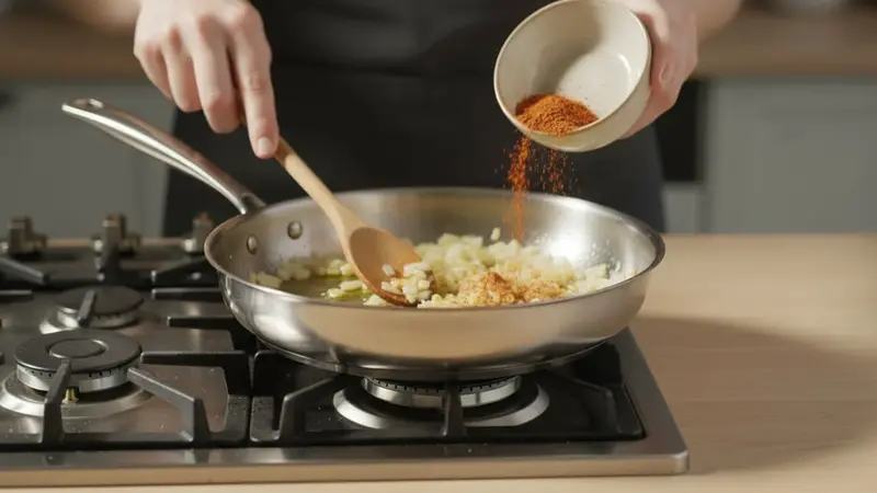 Sauté the aromatics and spices