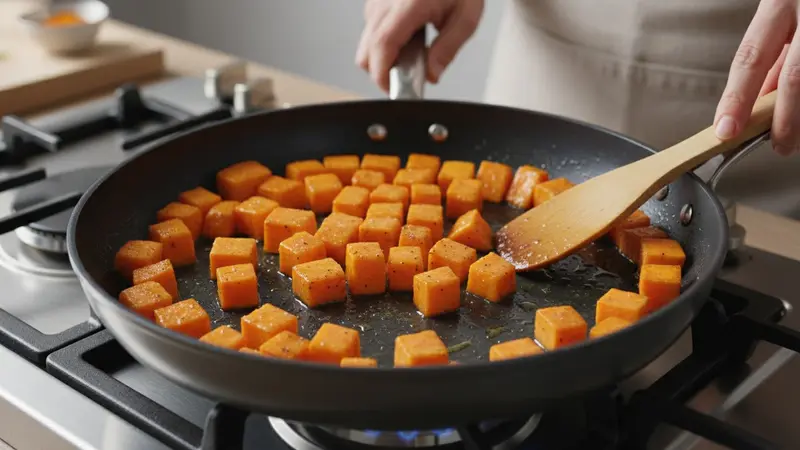 Start and steam the sweet potatoes