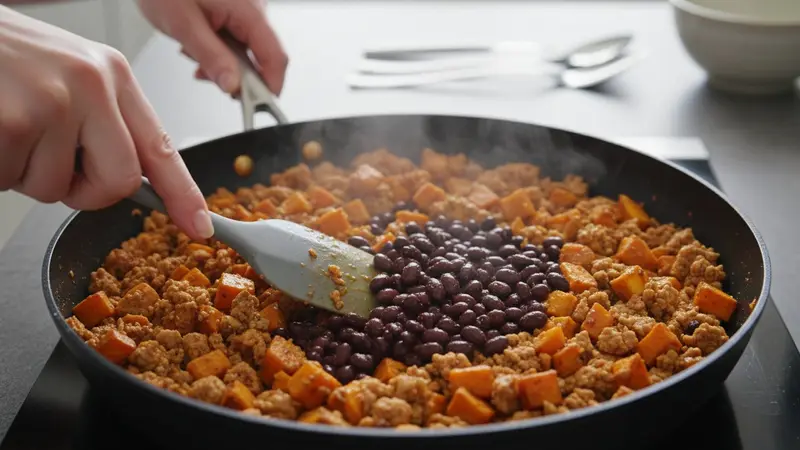Add black beans and meld flavors