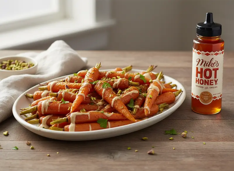 Mike's Hot Honey Roasted Carrots with Tahini and Pistachios