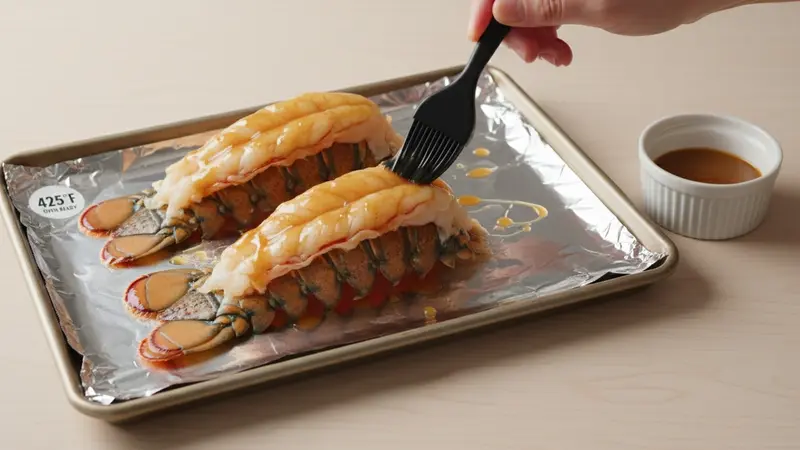 Glaze and bake the lobster