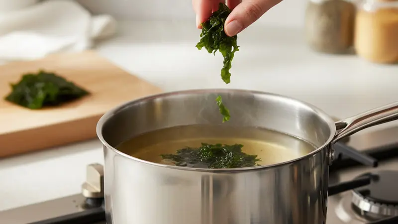 Rehydrate wakame in the broth