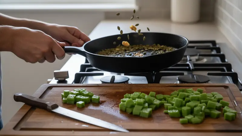 Prep nopales and toast pepitas