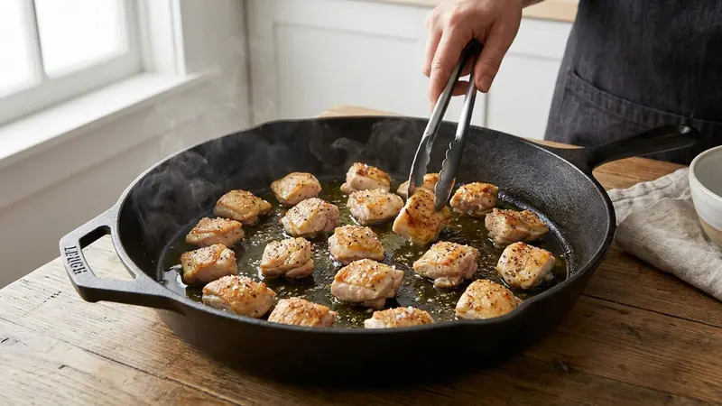 Season and brown the chicken