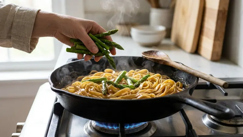 Add asparagus and finish cooking